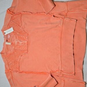 Pilcro Anthropologie Boho Sweatshirt | Coral Orange Pullover | Textured Size XXS